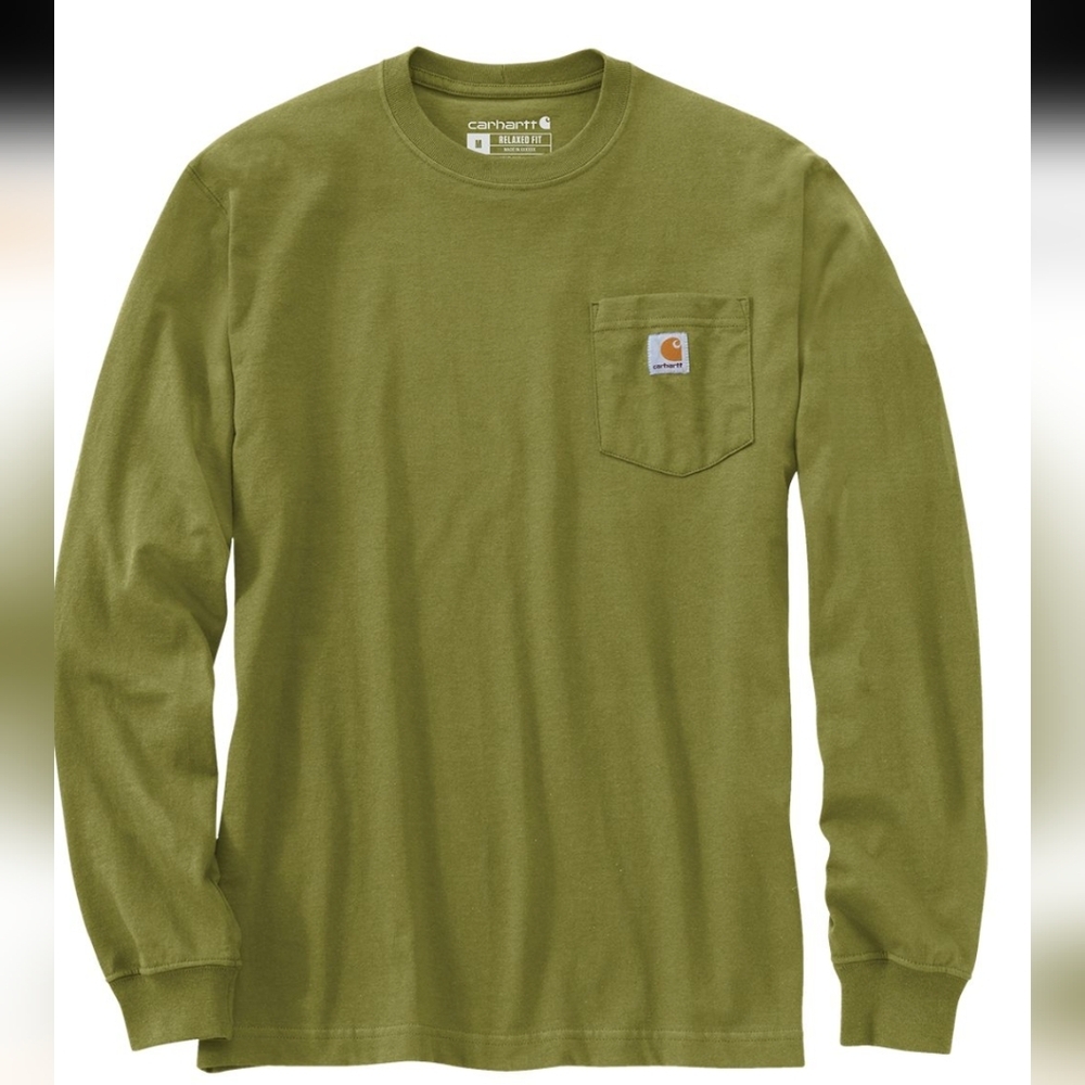 Carhartt Money Green Sage Long Sleeve Pocket Tee With Back Logo Size XL - Picture 1 of 16